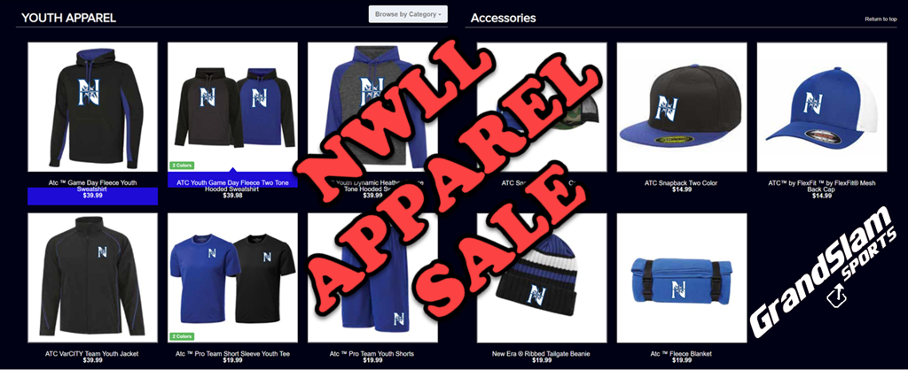 NWLL Apparel Sale showing a selection NWLL apparel