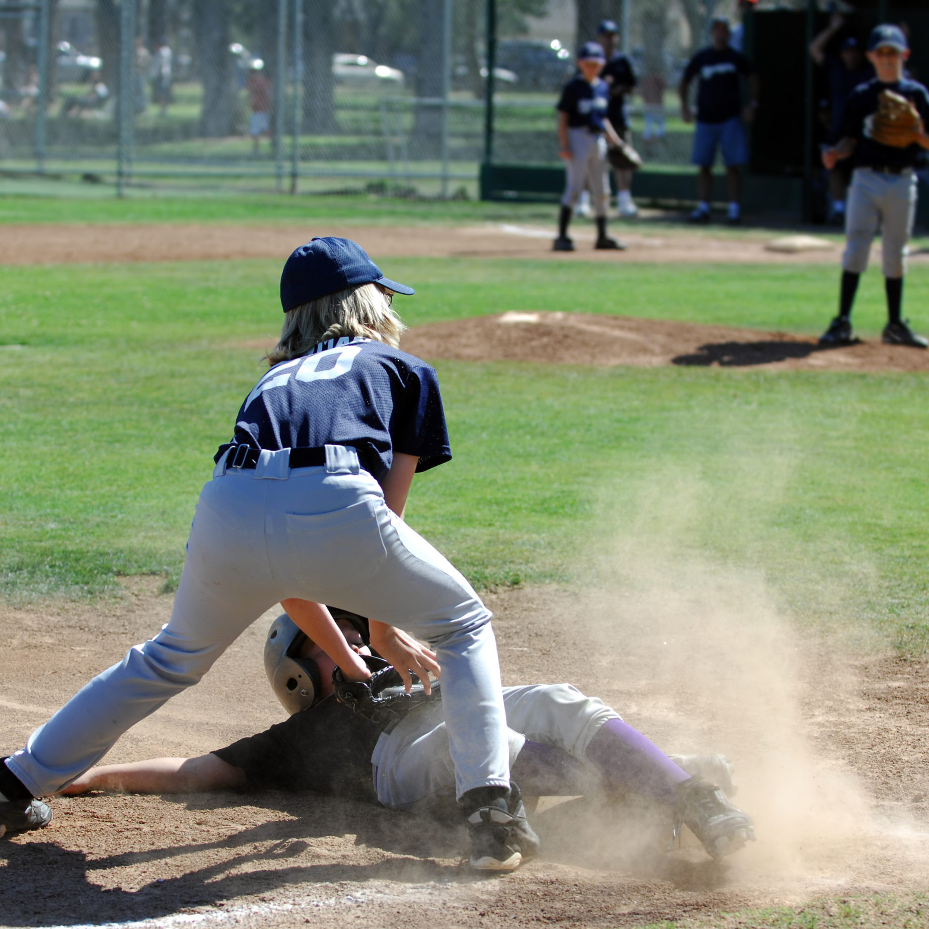 baseball - tag at third base Tag Made At 3rd Base in a Little League Game